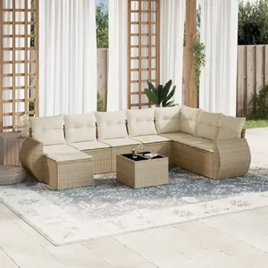 vidaXL Salon de jardin avec coussins 9 pcs beige résine tressée pas cher