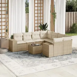vidaXL Salon de jardin avec coussins 9 pcs beige résine tressée pas cher