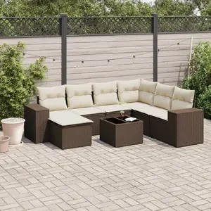 vidaXL Salon de jardin 8 pcs avec coussins marron résine tressée pas cher