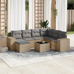 vidaXL Salon de jardin avec coussins 8 pcs beige résine tressée pas cher
