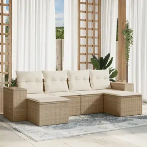 vidaXL Salon de jardin avec coussins 6 pcs beige résine tressée pas cher