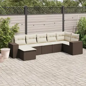 vidaXL Salon de jardin avec coussins 7 pcs marron résine tressée pas cher
