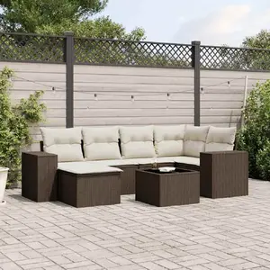 vidaXL Salon de jardin avec coussins 7 pcs marron résine tressée pas cher