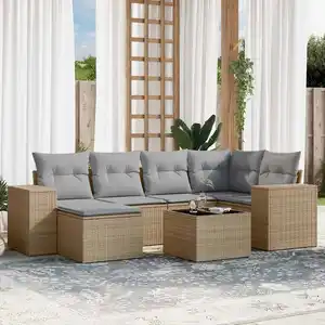vidaXL Salon de jardin avec coussins 7 pcs beige résine tressée pas cher