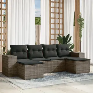 vidaXL Salon de jardin 6 pcs avec coussins gris résine tressée pas cher