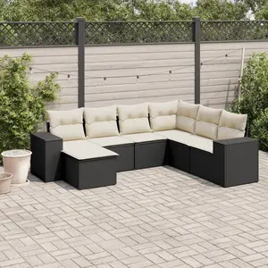 vidaXL Salon de jardin 7 pcs avec coussins noir résine tressée pas cher