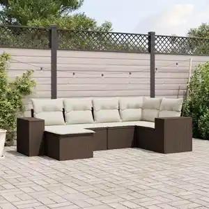 vidaXL Salon de jardin avec coussins 6 pcs marron résine tressée pas cher