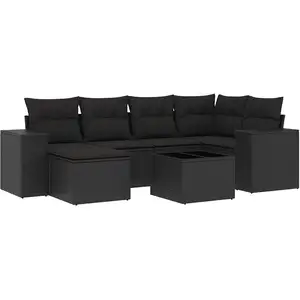 vidaXL Salon de jardin 7 pcs avec coussins noir résine tressée pas cher