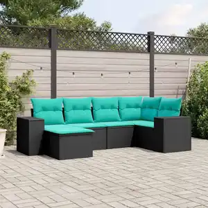 vidaXL Salon de jardin 6 pcs avec coussins noir résine tressée pas cher