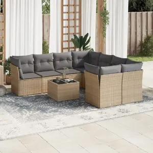 vidaXL Salon de jardin avec coussins 9 pcs beige résine tressée pas cher