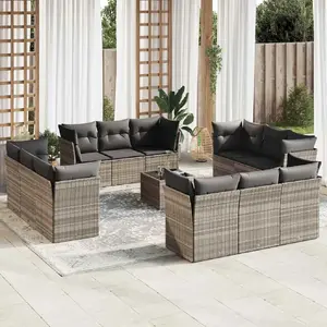 vidaXL Salon de jardin avec coussins 13 pcs gris clair résine tressée pas cher