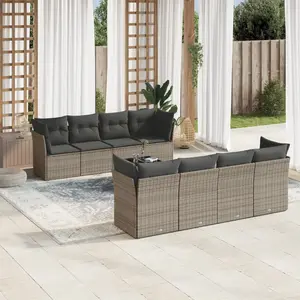 vidaXL Salon de jardin 9 pcs avec coussins gris résine tressée pas cher