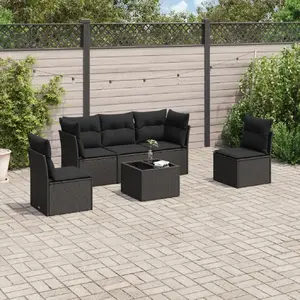 vidaXL Salon de jardin 6 pcs avec coussins noir résine tressée pas cher