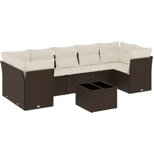 vidaXL Salon de jardin 8 pcs avec coussins marron résine tressée pas cher
