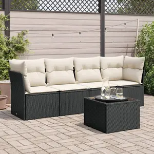 vidaXL Salon de jardin 5 pcs avec coussins noir résine tressée pas cher