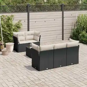 vidaXL Salon de jardin 6 pcs avec coussins noir résine tressée pas cher