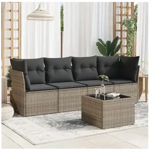 vidaXL Salon de jardin 5 pcs avec coussins gris résine tressée pas cher