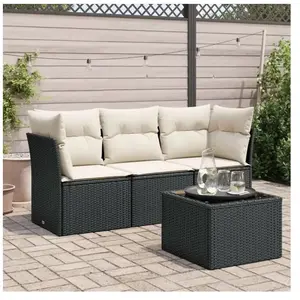 vidaXL Salon de jardin 4 pcs avec coussins noir résine tressée pas cher