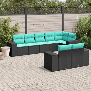 vidaXL Salon de jardin 8 pcs avec coussins noir résine tressée pas cher