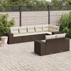 vidaXL Salon de jardin 8 pcs avec coussins marron résine tressée pas cher