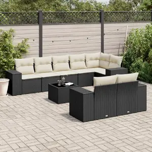 vidaXL Salon de jardin 9 pcs avec coussins noir résine tressée pas cher