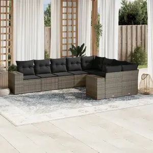 vidaXL Salon de jardin 9 pcs avec coussins gris résine tressée pas cher