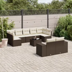vidaXL Salon de jardin 10 pcs avec coussins marron résine tressée pas cher