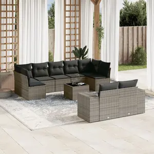 vidaXL Salon de jardin avec coussins 10 pcs gris résine tressée pas cher