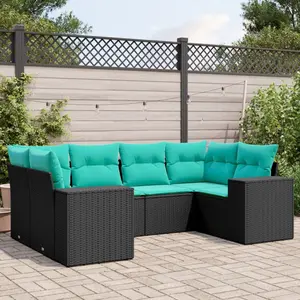 vidaXL Salon de jardin 6 pcs avec coussins noir résine tressée pas cher