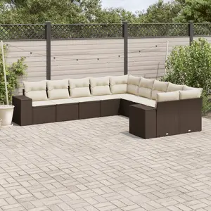 vidaXL Salon de jardin 10 pcs avec coussins marron résine tressée pas cher