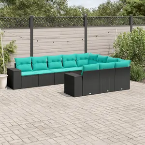 vidaXL Salon de jardin 10 pcs avec coussins noir résine tressée pas cher