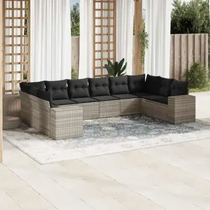vidaXL Salon de jardin avec coussins 10 pcs gris clair résine tressée pas cher