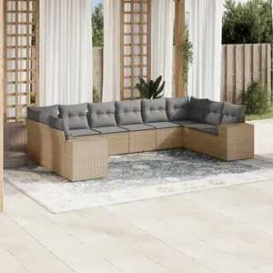 vidaXL Salon de jardin avec coussins 10 pcs beige résine tressée pas cher