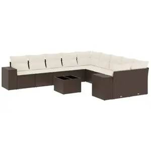 vidaXL Salon de jardin et coussins 11 pcs marron résine tressée pas cher