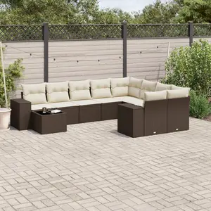 vidaXL Salon de jardin 10 pcs avec coussins marron résine tressée pas cher