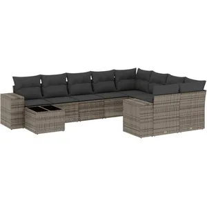 vidaXL Salon de jardin avec coussins 10 pcs gris résine tressée pas cher
