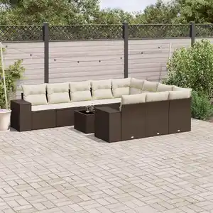 vidaXL Salon de jardin et coussins 11 pcs marron résine tressée pas cher