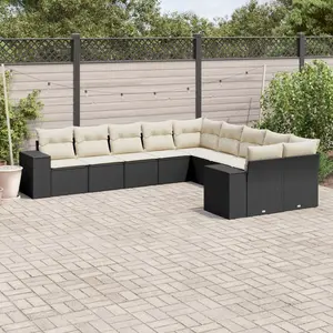 vidaXL Salon de jardin 10 pcs avec coussins noir résine tressée pas cher