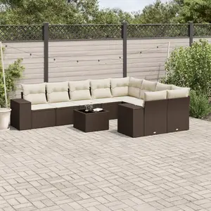 vidaXL Salon de jardin 10 pcs avec coussins marron résine tressée pas cher