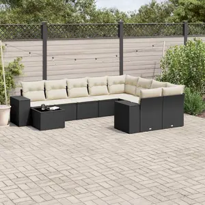 vidaXL Salon de jardin 10 pcs avec coussins noir résine tressée pas cher