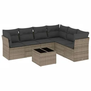 vidaXL Salon de jardin avec coussins 7 pcs gris résine tressée pas cher