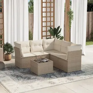 vidaXL Salon de jardin avec coussins 6 pcs beige résine tressée pas cher