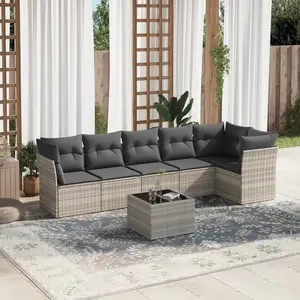 vidaXL Salon de jardin avec coussins 7 pcs gris clair résine tressée pas cher