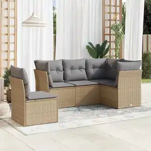 vidaXL Salon de jardin avec coussins 5 pcs beige résine tressée pas cher