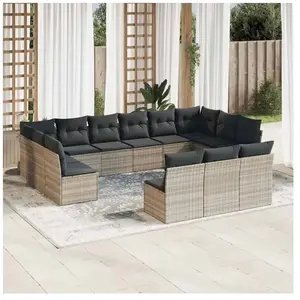 vidaXL Salon de jardin avec coussins 13 pcs gris clair résine tressée pas cher