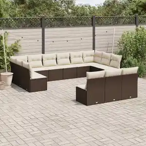 vidaXL Salon de jardin avec coussins 13 pcs marron résine tressée pas cher