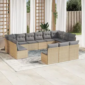 vidaXL Salon de jardin avec coussins 13 pcs beige résine tressée pas cher