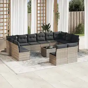 vidaXL Salon de jardin avec coussins 13 pcs gris clair résine tressée pas cher