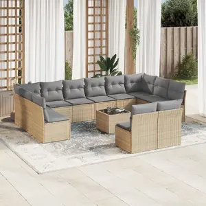 vidaXL Salon de jardin avec coussins 13 pcs beige résine tressée pas cher