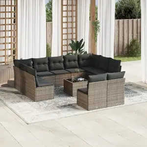 vidaXL Salon de jardin avec coussins 12 pcs gris résine tressée pas cher